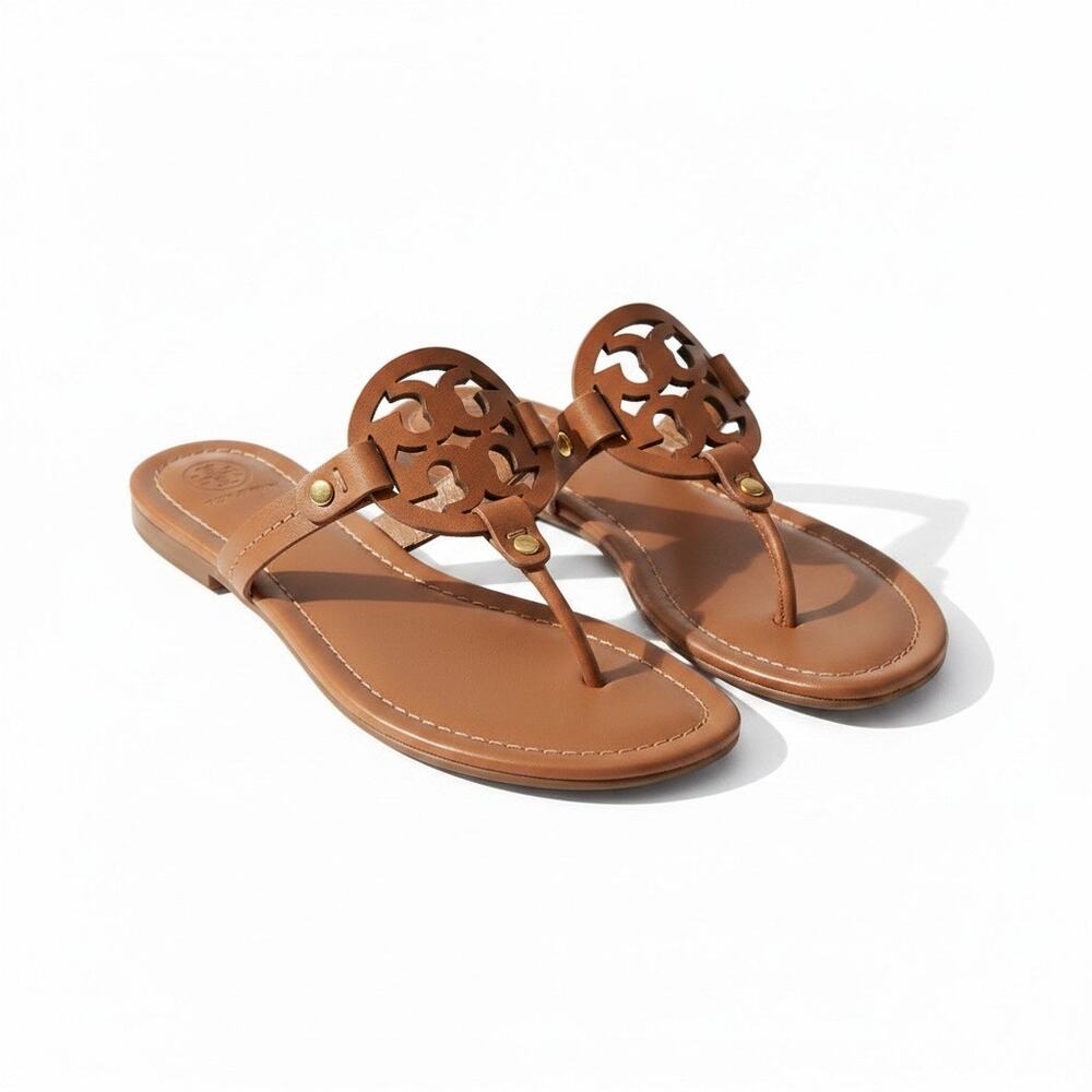 Tory Burch Miller Thong Sandals Brown Leather Logo Logo Sandals Women’s Size 8